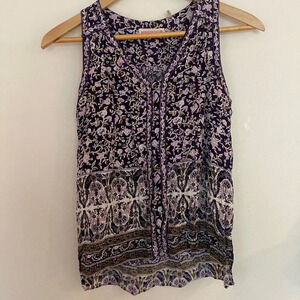Rebecca Taylor tank blouse batik style print purples size 2 100% rayon EUC